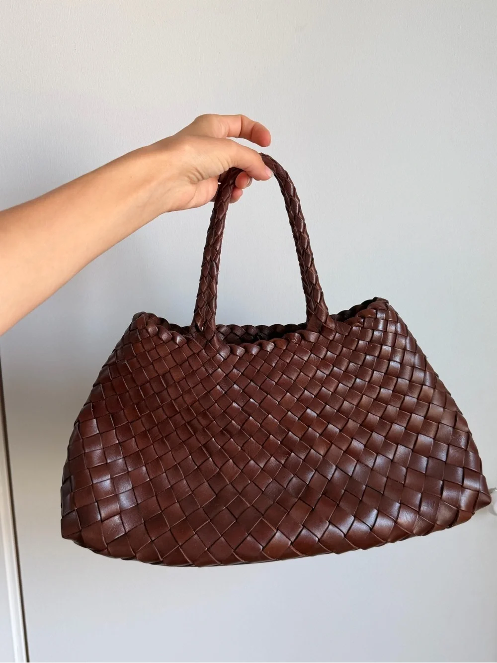Dark Brown Woven Leather Bag